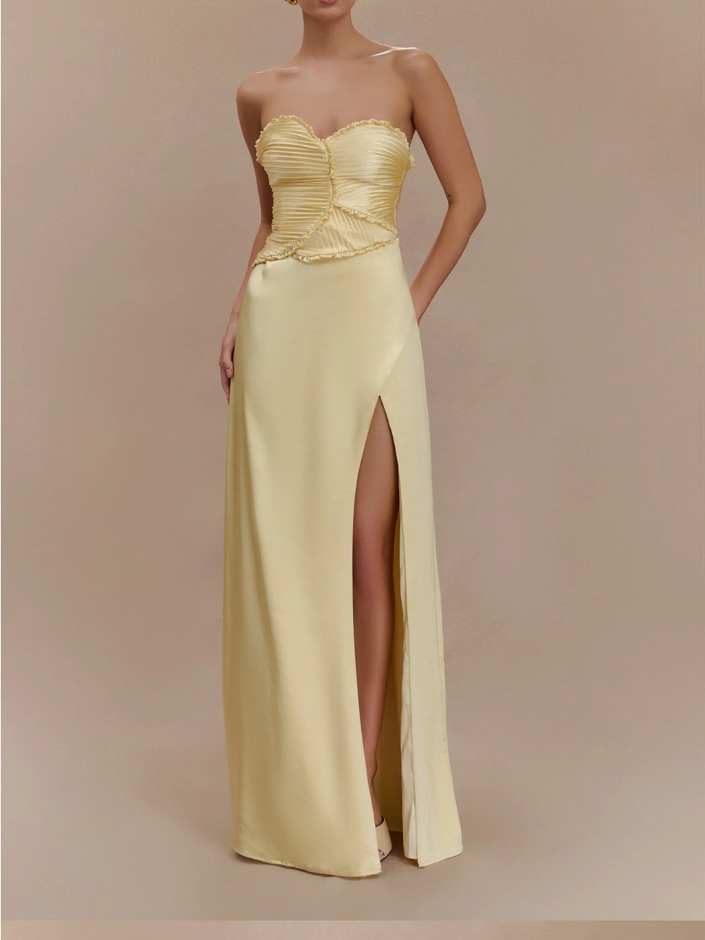 Meshki Larissa Strapless Satin Gown in lemon